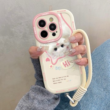 少女可愛貓咪 適用蘋果17/16promax手機殼iphone15plus帶掛繩14新款13卡通12/11保護殼