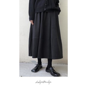 陸與山嶼春裝黑色裙子冬天配毛衣百褶裙山本暗黑設計感呢料半身裙