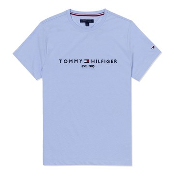 TOMMY 熱銷刺繡1985文字Logo圖案短袖T恤-水藍色