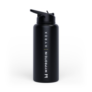 Myprotein Hyrox Recycled Metal Flip Straw Bottle 1L - Black
