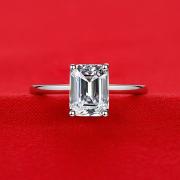 爆閃仿真鉆戒女高定925純銀進口高碳鉆方形祖母綠切工1-2克拉冰糖