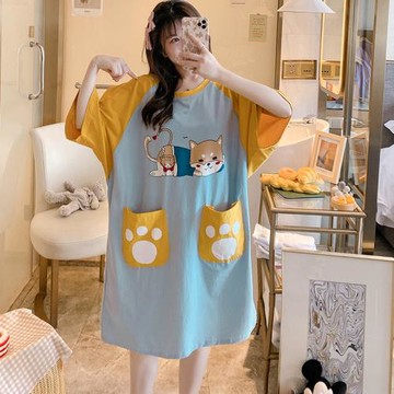 胖mm睡裙女夏季2024年新款純棉寬松大碼200斤加肥加大可外穿睡衣