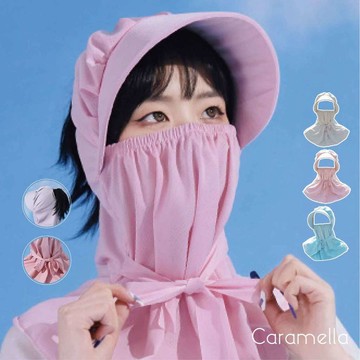 【Caramella】防曬帽套 戶外帽 帽子女 遮陽面罩 護頸面罩 冰絲面罩 防曬帽 抗UV 透氣帽 防曬面罩 帽子