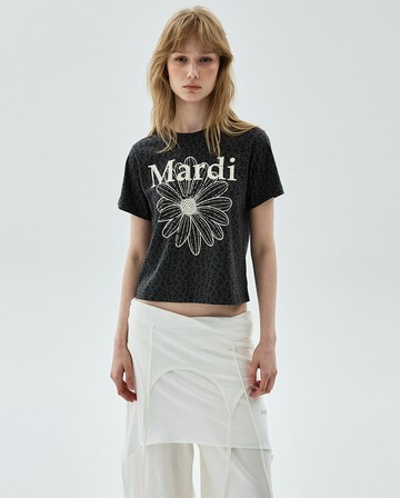 MARDI MERCREDI 印花短TEE 炭灰色 豹紋花卉 象牙白花 裂紋 修身 SLIM TSHIRT LEOPARD FLOWERMARDI CRACKED