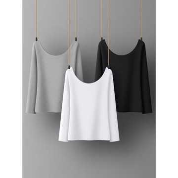 黑色大領口長袖內搭打底衫女低領緊身純棉秋冬鎖骨上衣心機設計感