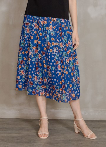 繽紛浪漫印花雪紡細褶長裙