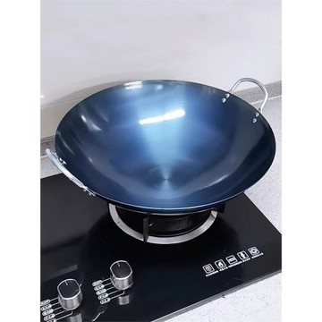 炊釜雙耳鐵鍋炒菜鍋無涂層炒鍋已開鍋老式加厚圓底家用商用廚師專