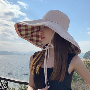 漁夫帽渔夫帽子女遮阳防晒帽太阳凉帽 时尚防紫外线大帽檐大檐【淘夢屋】