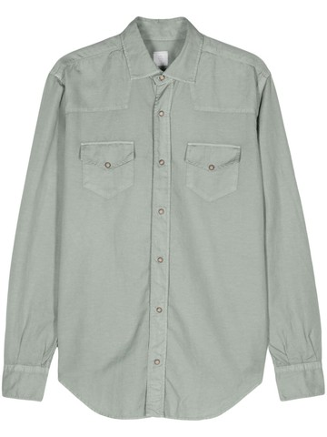 Eleventy - long-sleeve poplin shirt - men - Linen/Flax/Cotton - 42 - Green
