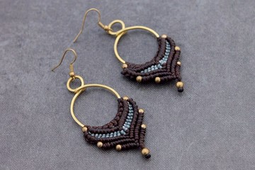 花邊耳環珠編織棕色吊墜葉波西米亞風