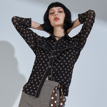 CLL巧玲瓏 滿版字母長袖襯衫 1263609