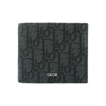 Dior Oblique 緹花帆布對折零錢短夾(黑)