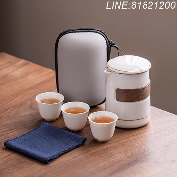 羊脂玉茶具 白瓷茶具 免運/開票 公司貨 羊脂玉白瓷旅行茶具套裝便攜收納包高檔一壺三杯企業商務禮品 快速出貨