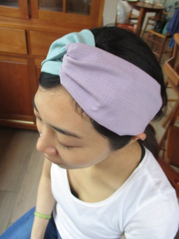 交叉髮帶(鬆緊手工)-雙色薄荷綠/淺紫