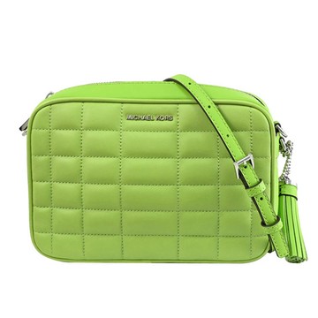 MICHAEL KORS JET SET 浮雕LOGO車線拉鍊斜背方包.亮綠