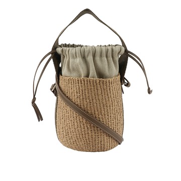 CHLOE' Woody 緞帶飾邊編織束口水桶包/深堅果色