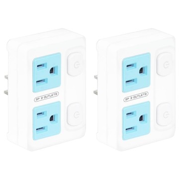 Dr.AV 聖岡科技 節電2開2插分接器 按壓式 阻燃防火PC外殼  8.6cm  白色 + 藍色  2個