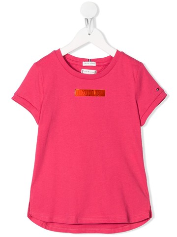 Tommy Hilfiger Junior - metallic logo T-shirt - kids - Organic Cotton - 4 - Pink