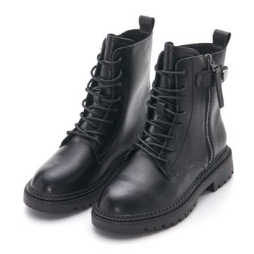 JMS-韓系經典釦帶裝飾綁帶拉鍊短靴-黑色