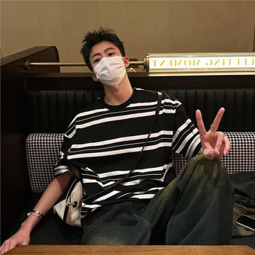 夏季韓版純棉黑白條紋短袖T恤復古撞色半袖男ins小眾寬松休閑上衣