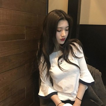 臺灣出貨 免運超火cec短袖t恤女ins潮洋氣修身顯瘦七分袖喇叭袖半袖體恤上衣服0911