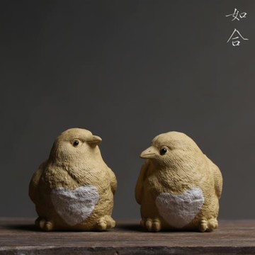 宜興紫砂可愛小雞小鳥手工生肖對雞仔黃色擺件茶寵茶玩茶具配件