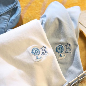 Upch 我來做你的電風扇,吹走三伏的高溫 刺繡可愛休閑純棉情侶t恤