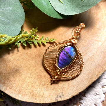 能量水晶項鍊-幻夢之芯-拉長石、藝術編織、編織項鍊