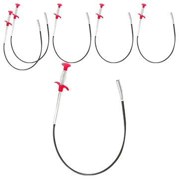 排水孔疏通夾 60cm - 輕鬆清潔毛髮雜物 保持排水暢通  銀色 + 紅色  6支