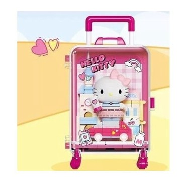 asdfkitty*三麗鷗 x 森寶 AREAX磚區 萌心奇旅 KITTY 行李箱造型 拼裝積木 微縮展示盒-正版
