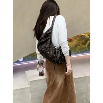 原創小眾包包女款腋下餃子包新款褶皺復古可頌包多功能單肩斜挎包