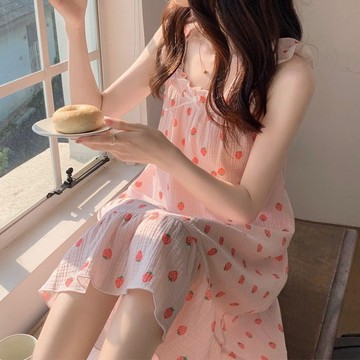 DUYI~夢詩 睡衣女可愛外穿法式吊帶裙純慾nis風夏季甜美寬鬆家居服睡裙