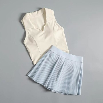運動服 網球服 網球裙 套裝女 高爾夫 健身服 球衣 跑步 高級感網球運動套裝女夏季必備百褶裙跑步訓練普拉提健身套裝