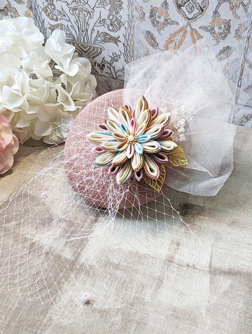 【洋粋スタイル】つまみ細工手作－和洋小禮帽。輕舞飛揚(粉)