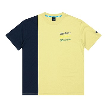 NCAA 短T 中性 密西根 卡其深藍 拼接 胸前LOGO 落肩 休閒 男女 7225501331