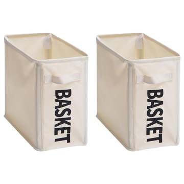 桌邊津布收納籃 多功能收納箱 萬向滾輪 扁平化設計  40 x 20 x 35cm  米白色  2個