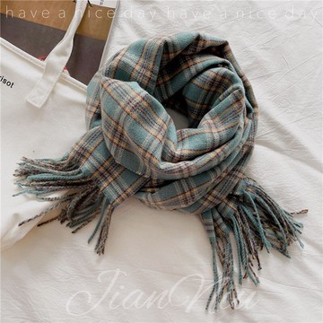 百搭圍巾 ins風文藝格子學生針織仿羊絨小清新情侶保暖圍脖女