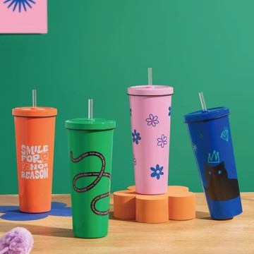 甜酷調色盤系列陶瓷層吸管杯850ml 自信微笑