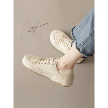 帆布鞋女2025新款秋冬季一腳蹬小白鞋爆款平底板鞋休閑單鞋配裙子