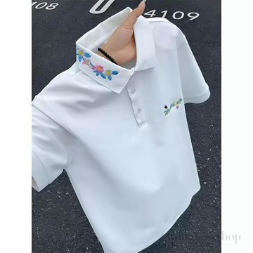 美式黑色刺绣polo衫短袖男款夏季成熟稳重衬衫半截袖T恤