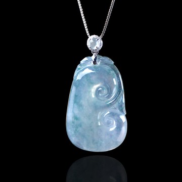 高冰種飄藍花翡翠如意項鍊18K金鑽石 | 天然緬甸玉翡翠A貨 | 送禮