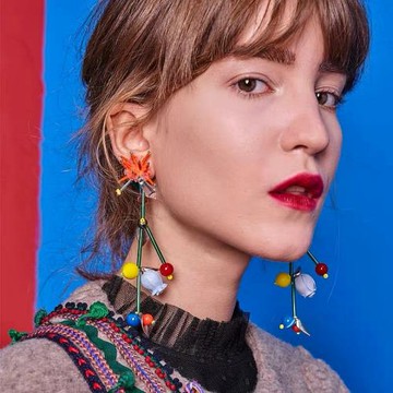 DD繁花系列/手工釘珠糖果色小清新精靈感耳環 長款重工串珠耳夾