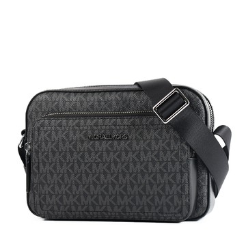 MICHAEL KORS 男款 COOPER 緹花LOGO防刮前拉鍊置物斜背包-黑色