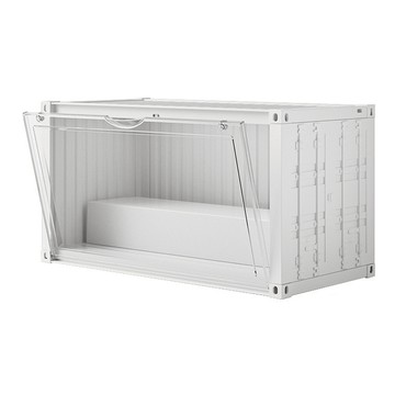 FAmILyLIFE 生活 貨櫃附燈雙層階梯磁吸門展示盒 A-483-W 白色  1個  中(35.1 x 17.1 x 19cm)