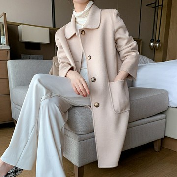 【巴黎精品】現貨+預購 真 100%羊毛大衣 毛呢外套-保暖長版水波紋娃娃領休閒女外套5色p1ag29