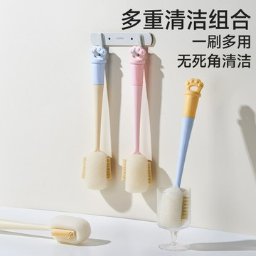 【原創】小貓爪三合一硅膠杯刷長柄海綿刷奶瓶水杯清潔器家用批發