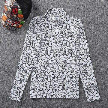 牧益高爾夫女裝印花防曬衣打底衫女冰絲半高領長袖T恤golf速干T恤