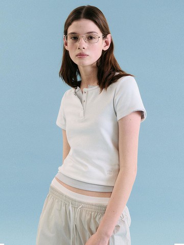 NUBASIC HENLEY NECK T-SHIRT [WHITE]
