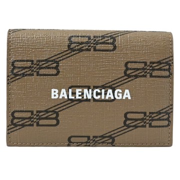 BALENCIAGA 巴黎世家 594312 品牌印花三折小短夾.淺棕