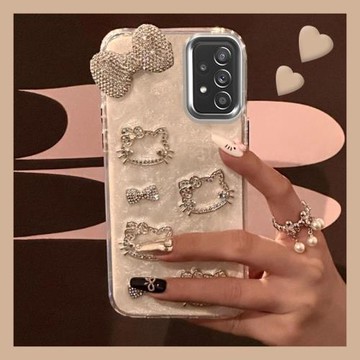 水鉆kt貓適用三星s24ultra手機殼s24plus立體s23fe蝴蝶結s22+可愛s21滴膠s20高級感十小眾galaxy日韓硅膠輕奢